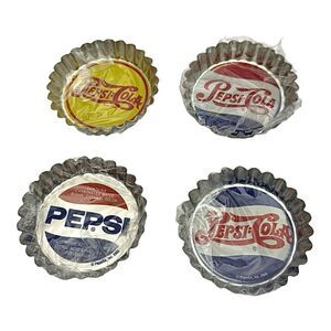 4 Pepsi-Cola Advertising Coasters, Pepsi Mold, Tin Bottle Cap Coasters